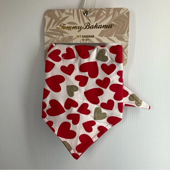 NEW! TOMMY BAHAMA OS Pet Bandana Hearts Red Metallic Gold - Picture 2 of 5
